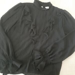 Johnny Becca Mock Neck Ruffle Swiss Dot Flouncy Poet Top